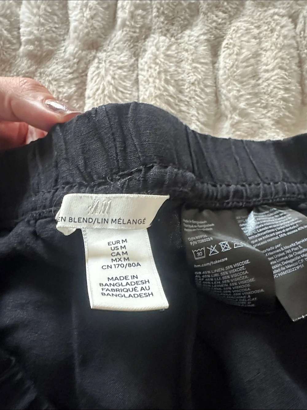 H&M Black Wide-Leg Pull-On Joggers Womens Medium Linen